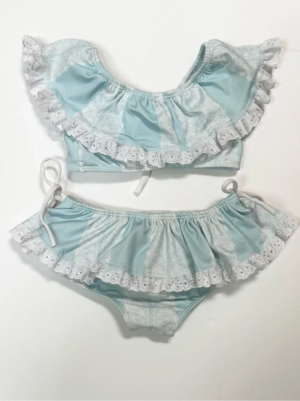 Well Dressed Wolf 2T Bikini Set Robin Egg Blue & Antique White Trim & Ties Girls